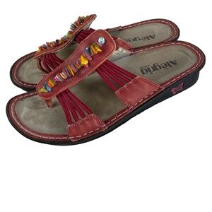 Alegria Pisa PIS-615 Wedge Sandals Slides Sz 37 US 7 / 7.5 Red Leather Beaded